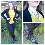 dressy yellow top with jeggings and boots