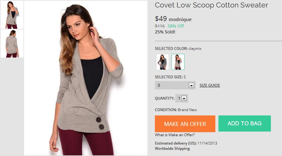 Covet Low Scoop Cotton Sweater
