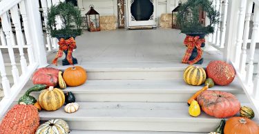 Simple Fall Porch Decorating with Artificial Trees and Plants