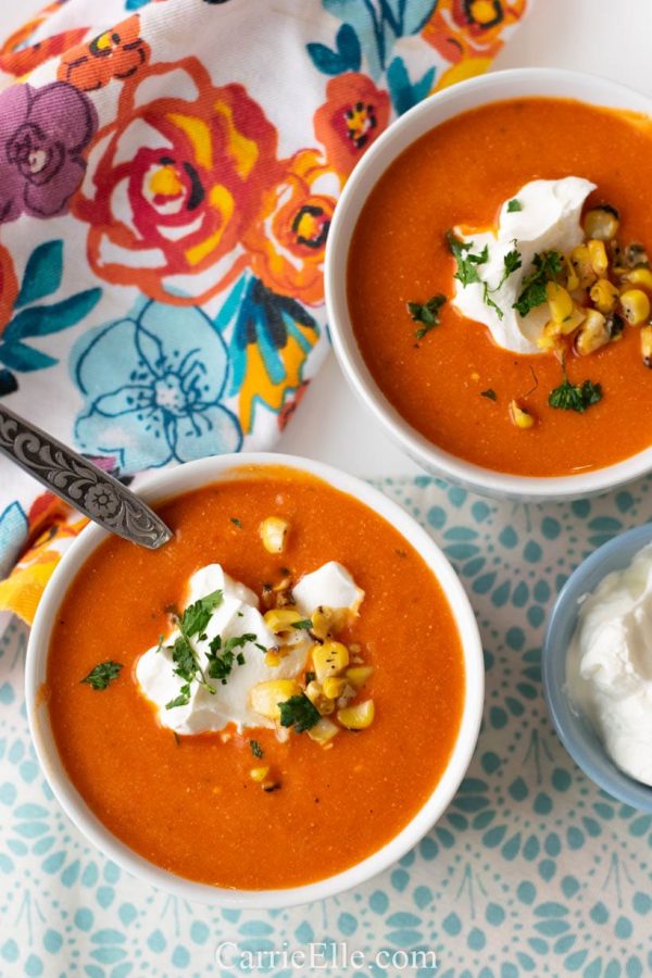 Roasted Red Bell Pepper Soup from Carrie Elle