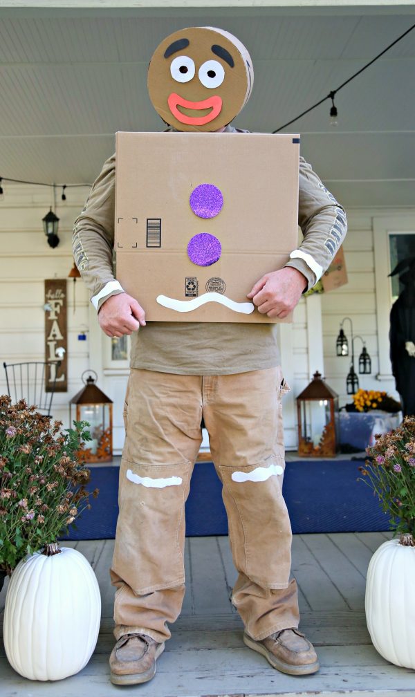 DIY Gingerbread Man Costume from Amazon Prime Boxes